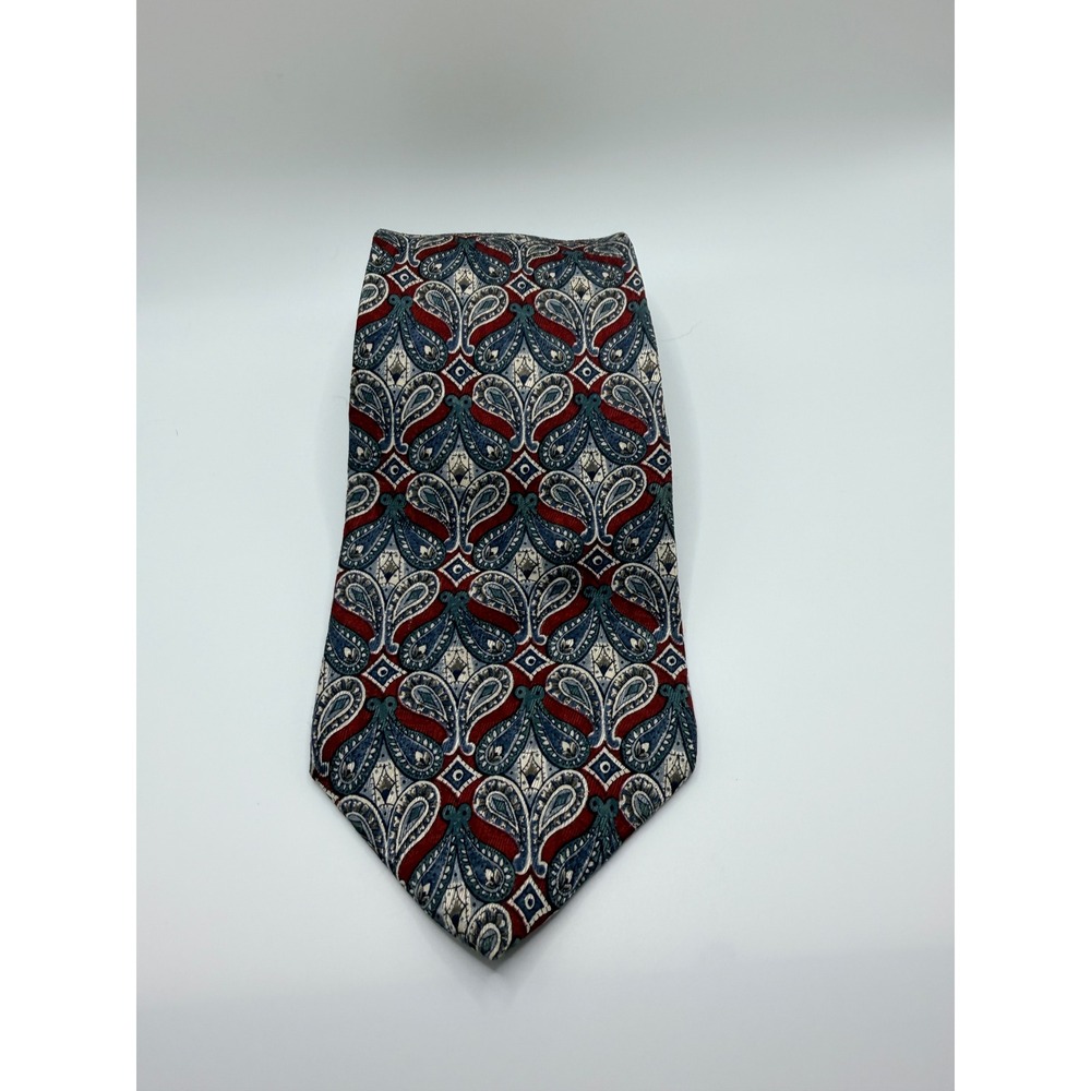 Hunting Horn J. Riggins Mens Silk Tie Paisley Geometric Burgundy Navy Blue Grey